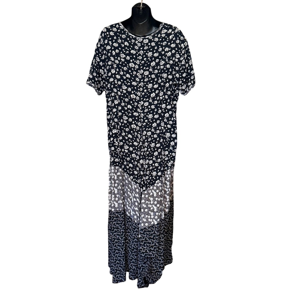 Vintage J.G. Hook Floral Maxi Dress Black White Rayon Whimsigoth Large